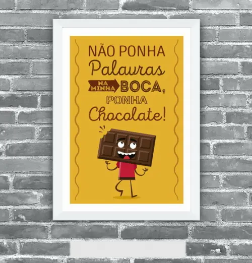Quadro Pôster A3 c/ Moldura Frase com Chocolate 30x42cm