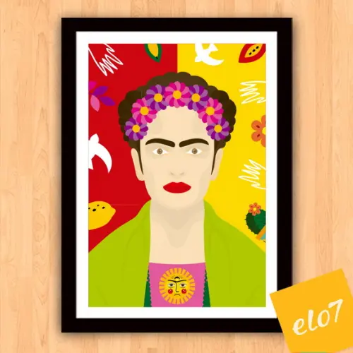 Quadro Pôster A3 c/ Moldura Frida Kahlo Pop Art 30x42cm