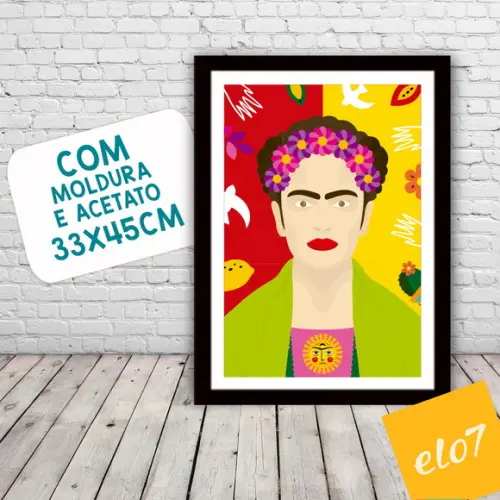 Quadro Pôster A3 c/ Moldura Frida Kahlo Pop Art 30x42cm