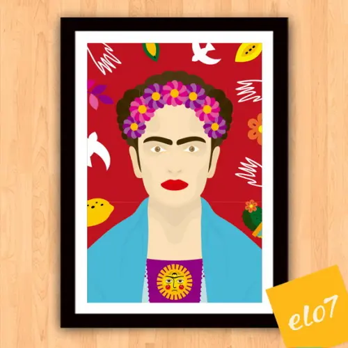 Quadro Pôster A3 c/ Moldura Frida Kahlo Pop Art 30x42cm