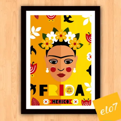 Quadro Pôster A3 c/ Moldura Frida Kahlo Pop Art 30x42cm
