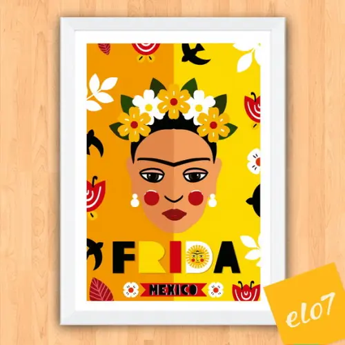 Quadro Pôster A3 c/ Moldura Frida Kahlo Pop Art 30x42cm