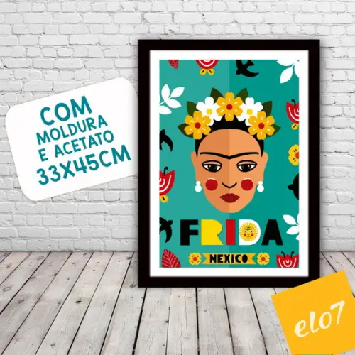 Quadro Pôster A3 c/ Moldura Frida Kahlo Pop Art 30x42cm
