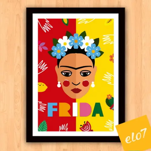 Quadro Pôster A3 c/ Moldura Frida Kahlo Pop Art 30x42cm