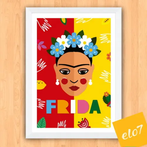 Quadro Pôster A3 c/ Moldura Frida Kahlo Pop Art 30x42cm