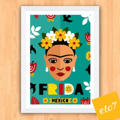Quadro Pôster A3 c/ Moldura Frida Kahlo Pop Art 30x42cm