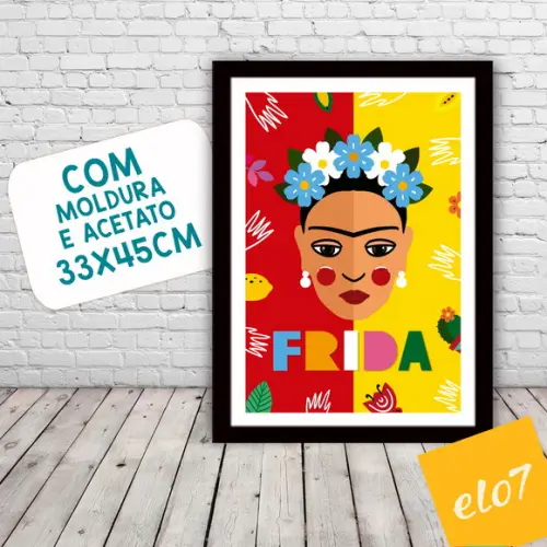 Quadro Pôster A3 c/ Moldura Frida Kahlo Pop Art 30x42cm