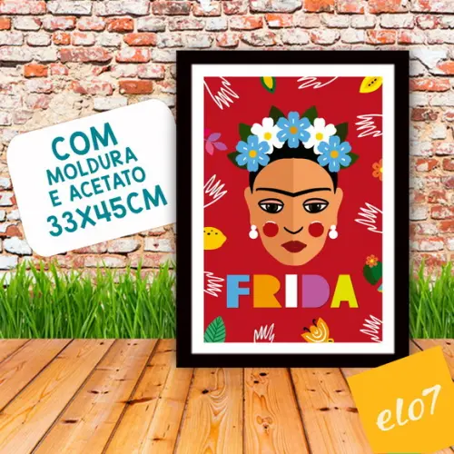 Quadro Pôster A3 c/ Moldura Frida Kahlo Pop Art 30x42cm