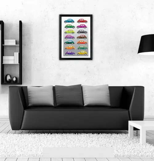 Quadro Pôster A3 c/ Moldura Fusca Pop Art 30x42cm