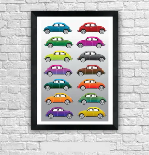 Quadro Pôster A3 c/ Moldura Fusca Pop Art 30x42cm