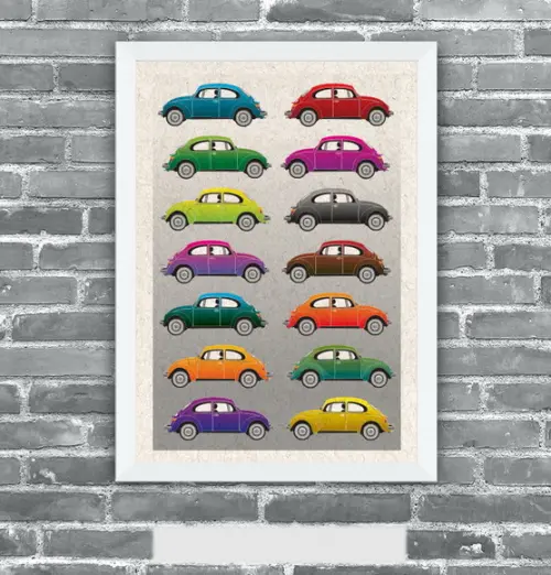 Quadro Pôster A3 c/ Moldura Fusca Pop Art 30x42cm