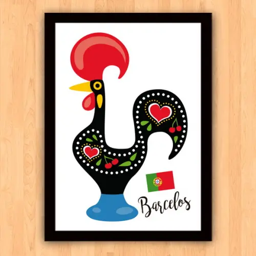 Quadro Pôster A3 c/ Moldura Galo Barcelos Portugal 30x42cm