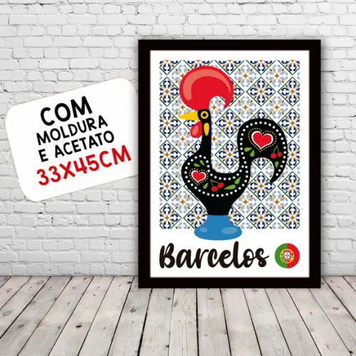 Quadro Pôster A3 c/ Moldura Galo Barcelos Portugal 30x42cm