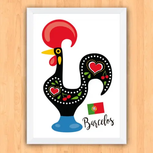 Quadro Pôster A3 c/ Moldura Galo Barcelos Portugal 30x42cm