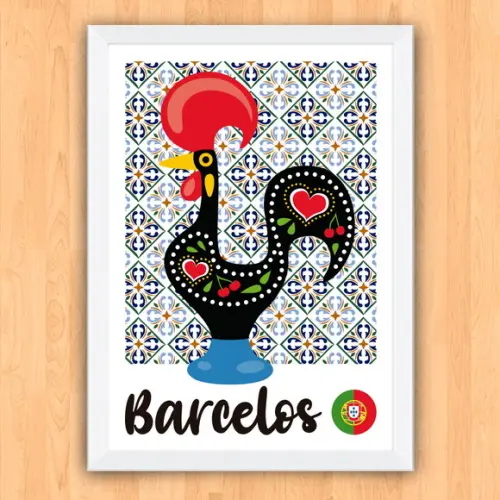 Quadro Pôster A3 c/ Moldura Galo Barcelos Portugal 30x42cm