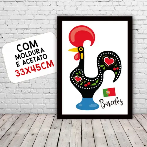 Quadro Pôster A3 c/ Moldura Galo Barcelos Portugal 30x42cm