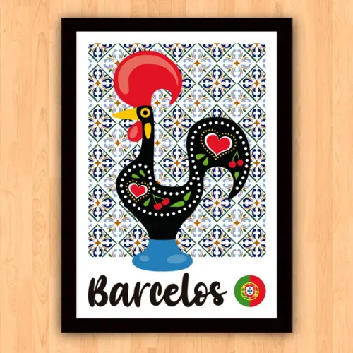 Quadro Pôster A3 c/ Moldura Galo Barcelos Portugal 30x42cm