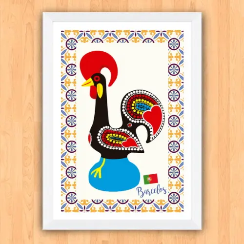 Quadro Pôster A3 c/ Moldura Galo Barcelos Portugal 30x42cm