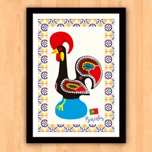Quadro Pôster A3 c/ Moldura Galo Barcelos Portugal 30x42cm