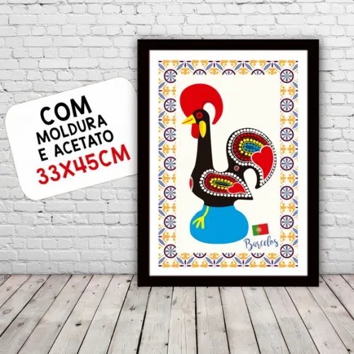 Quadro Pôster A3 c/ Moldura Galo Barcelos Portugal 30x42cm
