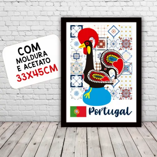 Quadro Pôster A3 c/ Moldura Galo Barcelos Portugal 30x42cm