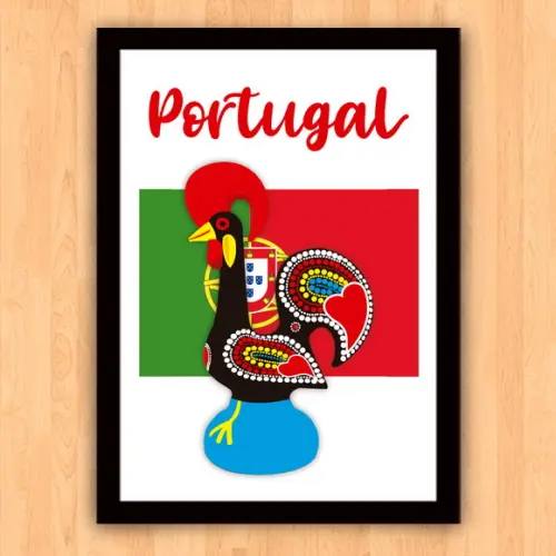 Quadro Pôster A3 c/ Moldura Galo Barcelos Portugal 30x42cm