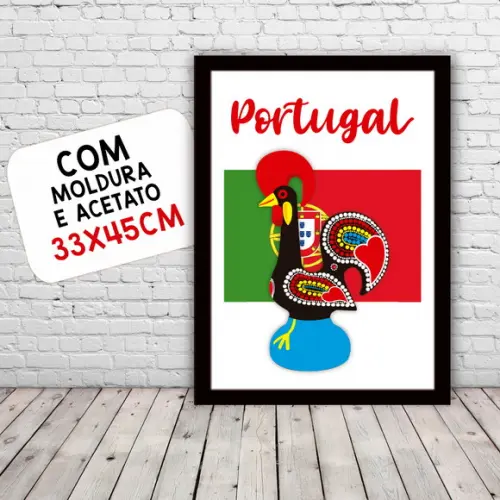 Quadro Pôster A3 c/ Moldura Galo Barcelos Portugal 30x42cm