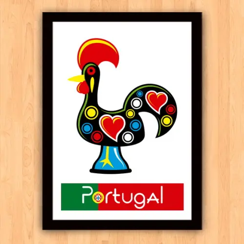 Quadro Pôster A3 c/ Moldura Galo de Barcelos Pop Art 30x42cm