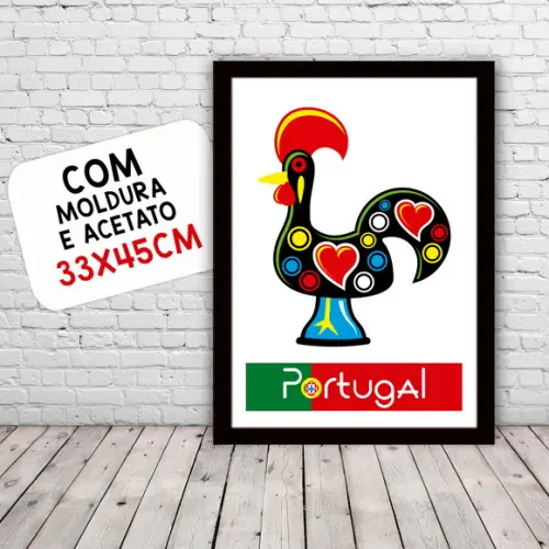 Quadro Pôster A3 c/ Moldura Galo de Barcelos Pop Art 30x42cm