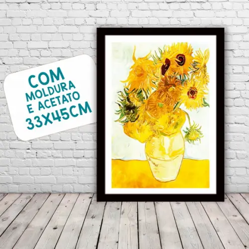 Quadro Pôster A3 c/ Moldura Girassol de Van Gogh 30x42cm