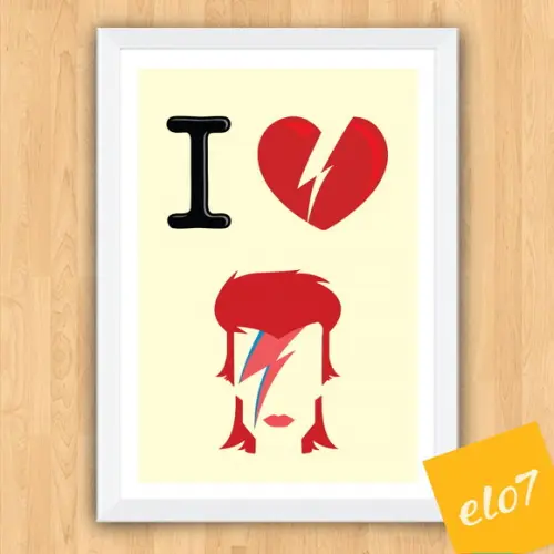 Quadro Pôster A3 c/ Moldura I Love Bowie 30x42cm
