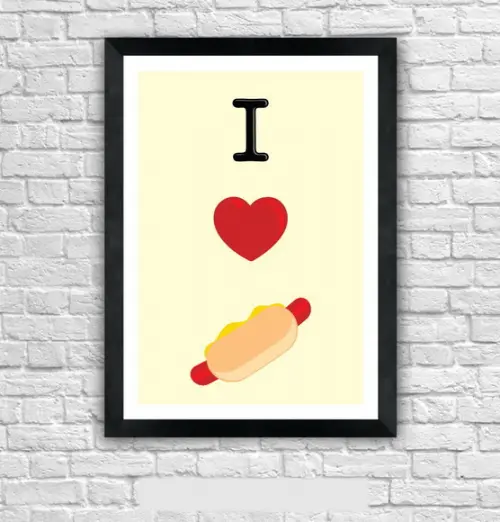 Quadro Pôster A3 c/ Moldura I Love Hot Dog 30x42cm