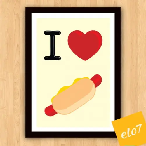 Quadro Pôster A3 c/ Moldura I Love Hot Dog 30x42cm