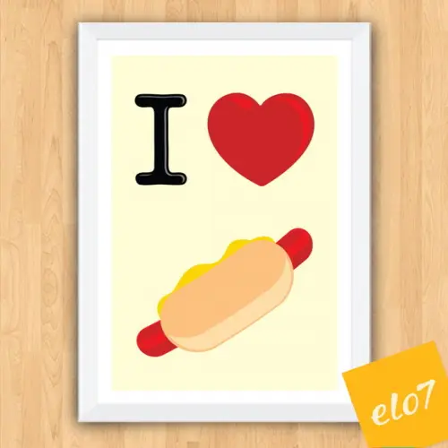 Quadro Pôster A3 c/ Moldura I Love Hot Dog 30x42cm