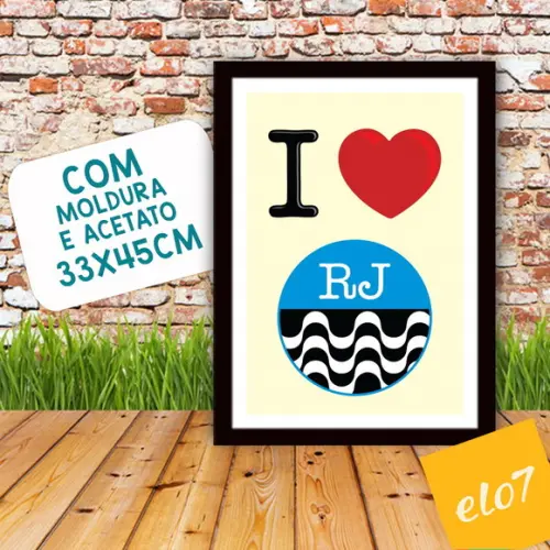 Quadro Pôster A3 c/ Moldura I Love Rj Calçada 30x42cm