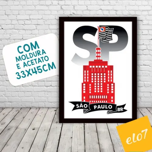 Quadro Pôster A3 c/ Moldura I Love Sp Banespa 30x42cm