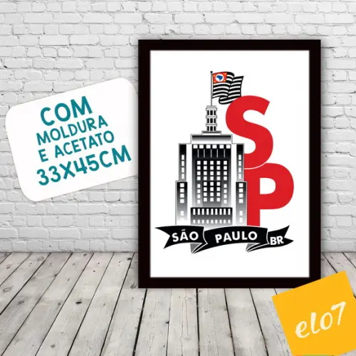 Quadro Pôster A3 c/ Moldura I Love Sp Banespa 30x42cm