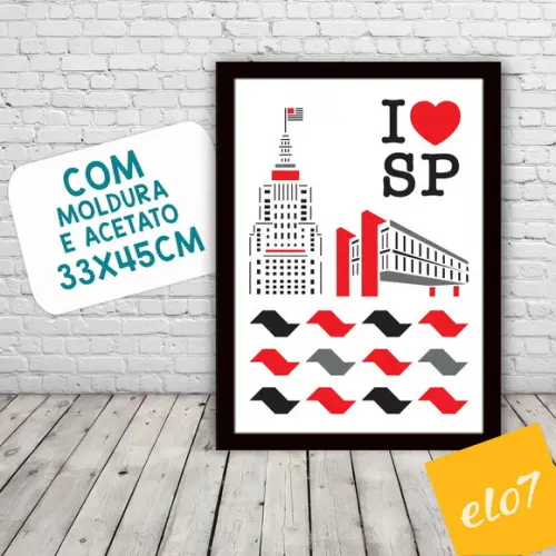 Quadro Pôster A3 c/ Moldura I Love Sp Banespa Masp 30x42cm