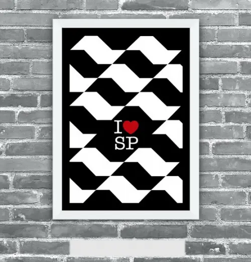 Quadro Pôster A3 c/ Moldura I Love Sp Calçada 30x42cm