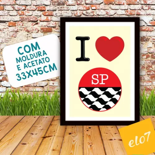 Quadro Pôster A3 c/ Moldura I Love Sp Calçada 30x42cm