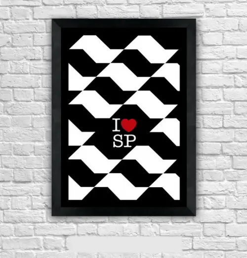 Quadro Pôster A3 c/ Moldura I Love Sp Calçada 30x42cm