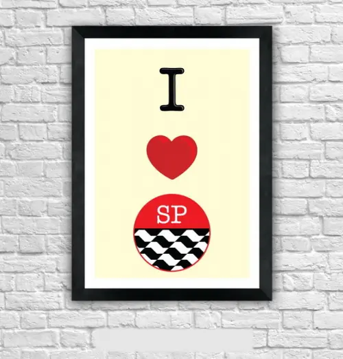 Quadro Pôster A3 c/ Moldura I Love Sp Calçada 30x42cm