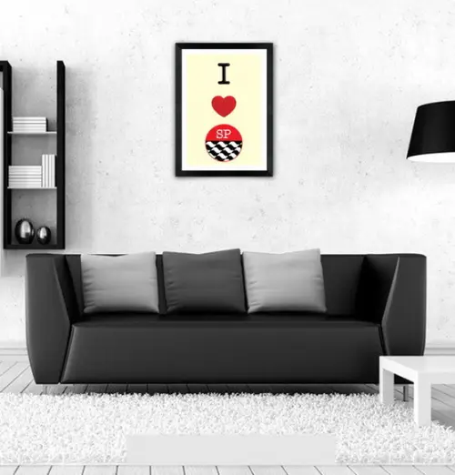 Quadro Pôster A3 c/ Moldura I Love Sp Calçada 30x42cm