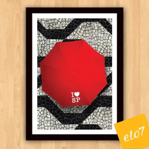 Quadro Pôster A3 c/ Moldura I Love Sp Guarda Chuva 30x42cm