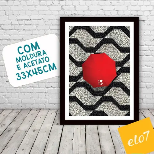 Quadro Pôster A3 c/ Moldura I Love Sp Guarda Chuva 30x42cm