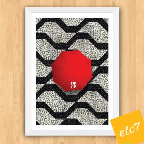 Quadro Pôster A3 c/ Moldura I Love Sp Guarda Chuva 30x42cm