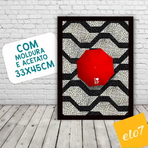 Quadro Pôster A3 c/ Moldura I Love Sp Guarda Chuva 30x42cm