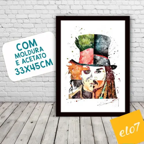 Quadro Pôster A3 c/ Moldura Jonny Depp Pop Art 30x42cm
