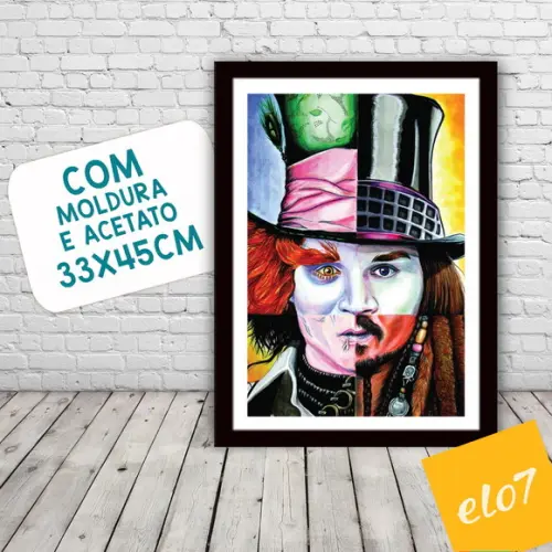 Quadro Pôster A3 c/ Moldura Jonny Depp Pop Art 30x42cm