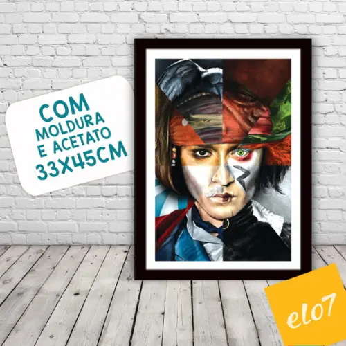 Quadro Pôster A3 c/ Moldura Jonny Depp Pop Art 30x42cm